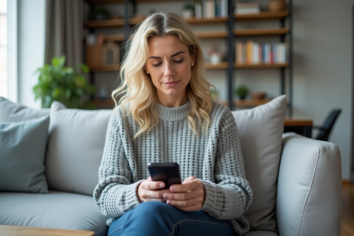Femme utilisant son smartphone pour accéder à son compte Crédit Agricole Centre Loire via l'application mobile bancaire