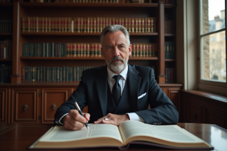 Avocat en costume dans un bureau parisien élégant