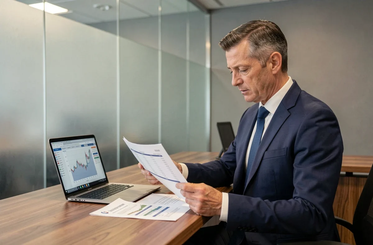 Conseiller bancaire examinant des documents de taux d'emprunt pour un investissement en SCPI