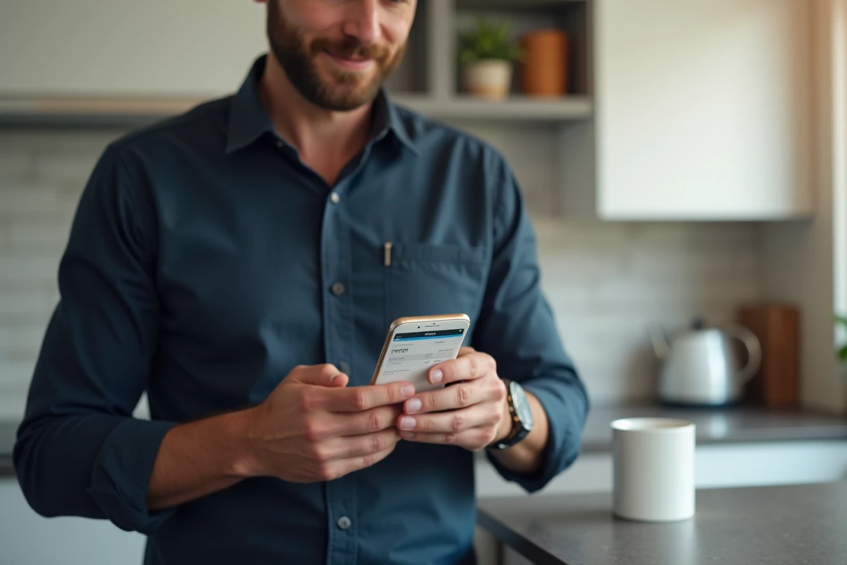 Homme consultant ses factures Free Mobile sur smartphone depuis l'application espace abonné