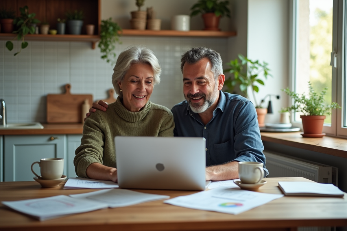 Couple français à la maison naviguant sur un site d