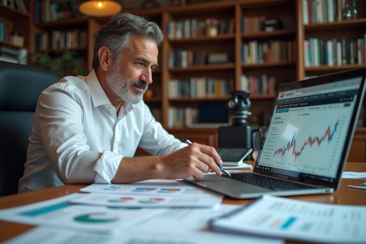 Économiste analysant les prévisions d'inflation INSEE 2026 sur des rapports statistiques et graphiques dans un bureau institutionnel