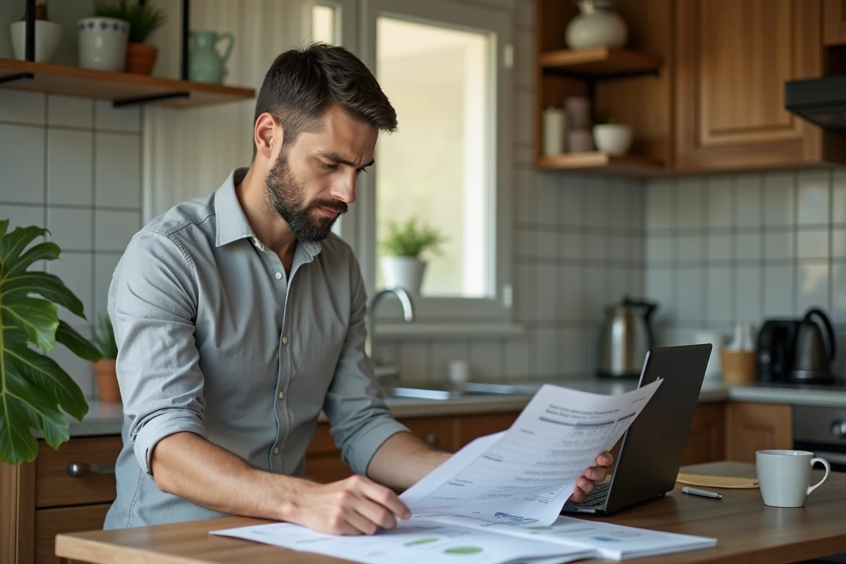 Employé du secteur public comparant l'évolution de son salaire et l'inflation à domicile