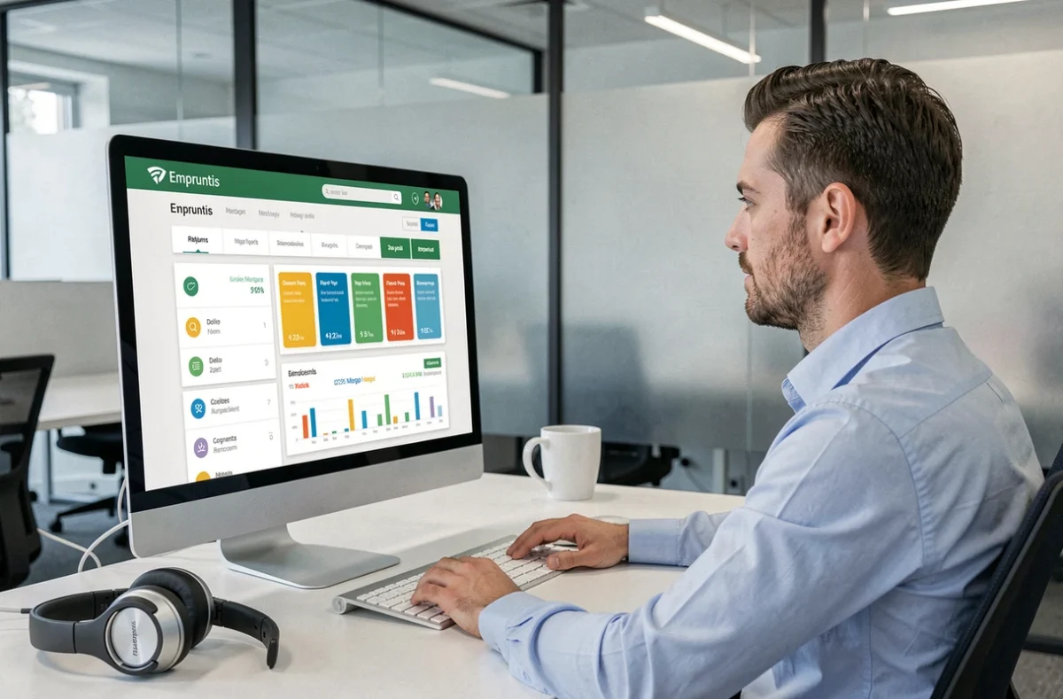 Conseiller Empruntis travaillant sur la comparaison de taux de crédit immobilier en ligne