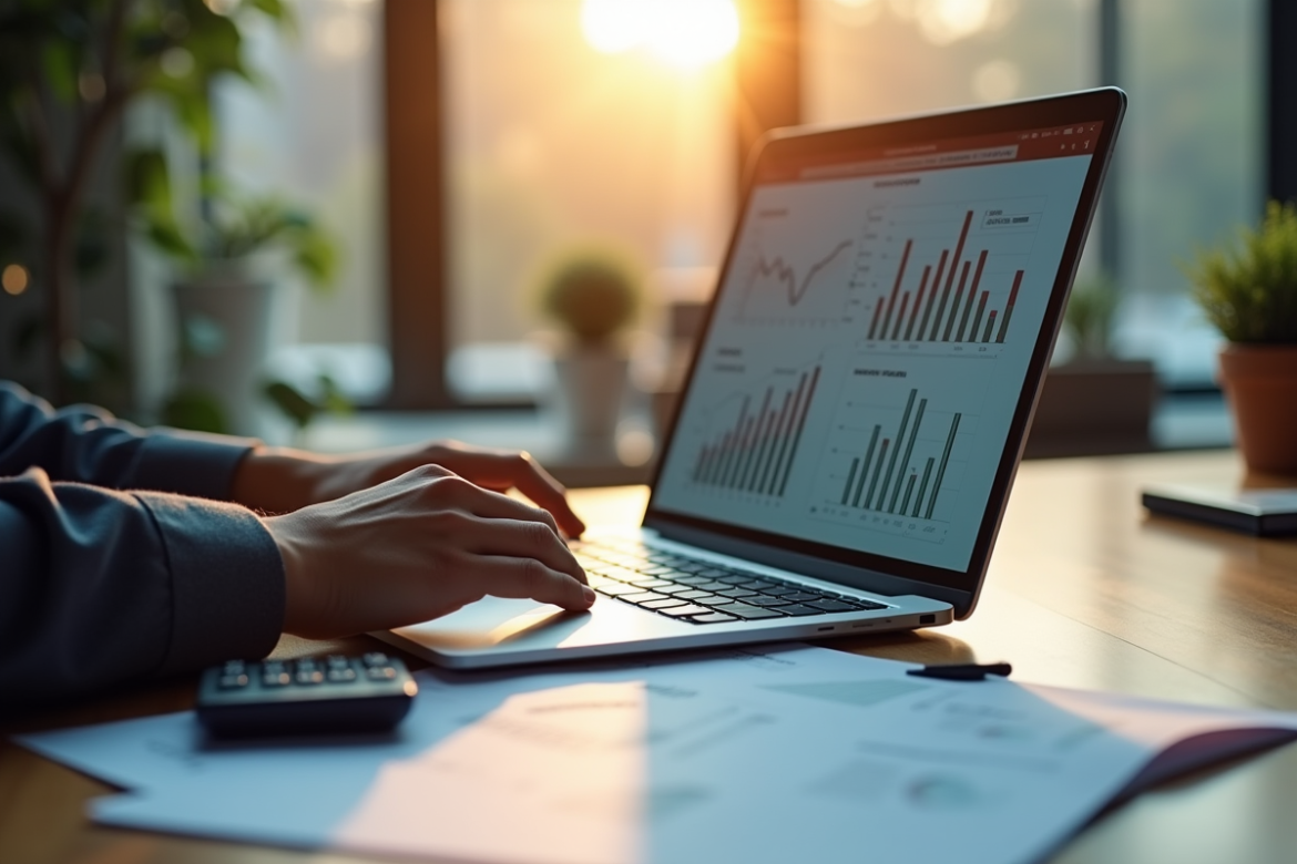 Espace de travail professionnel avec analyse financière
