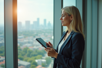 Femme d'affaires regardant des annonces immobilières