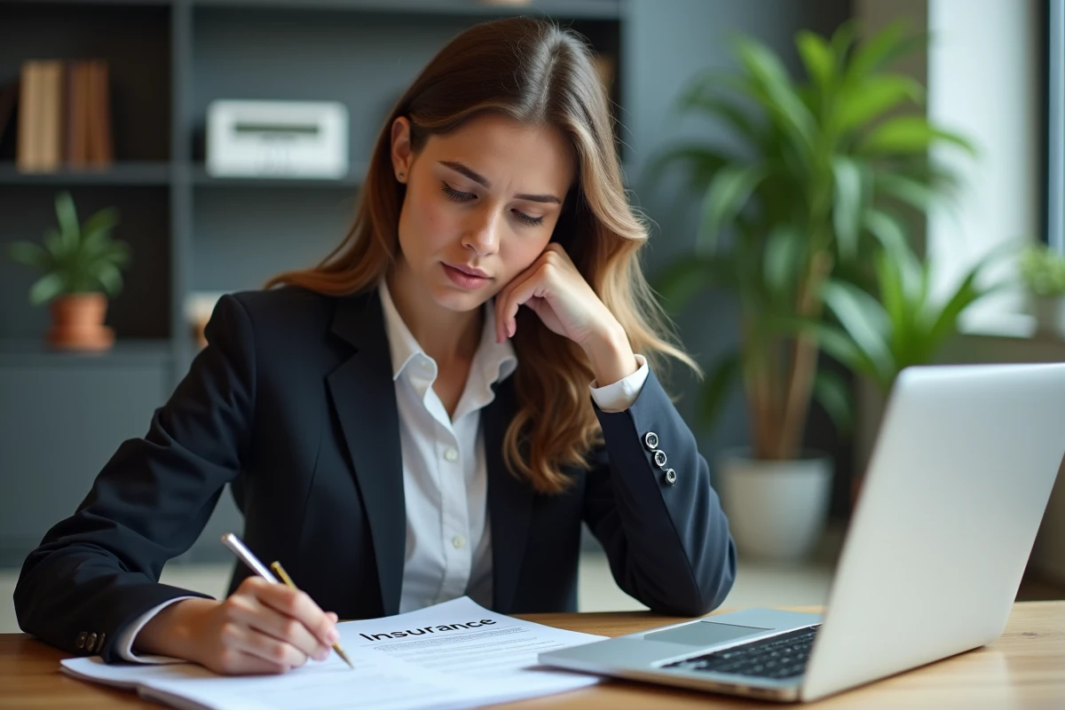 Femme d affaires concentrée au bureau avec documents d assurance