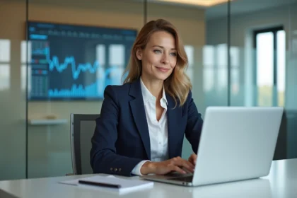 Femme professionnelle utilisant un ordinateur pour la banque