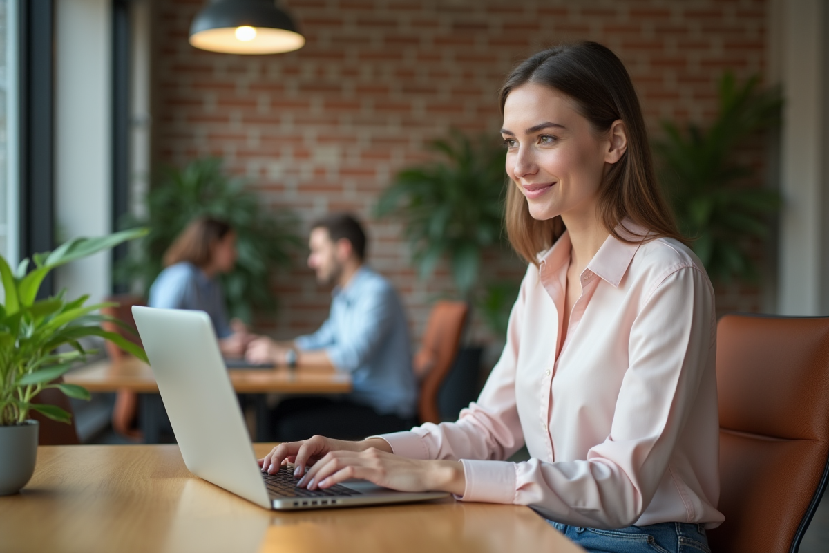 Jeune femme travaillant sur un ordinateur dans un espace coworking