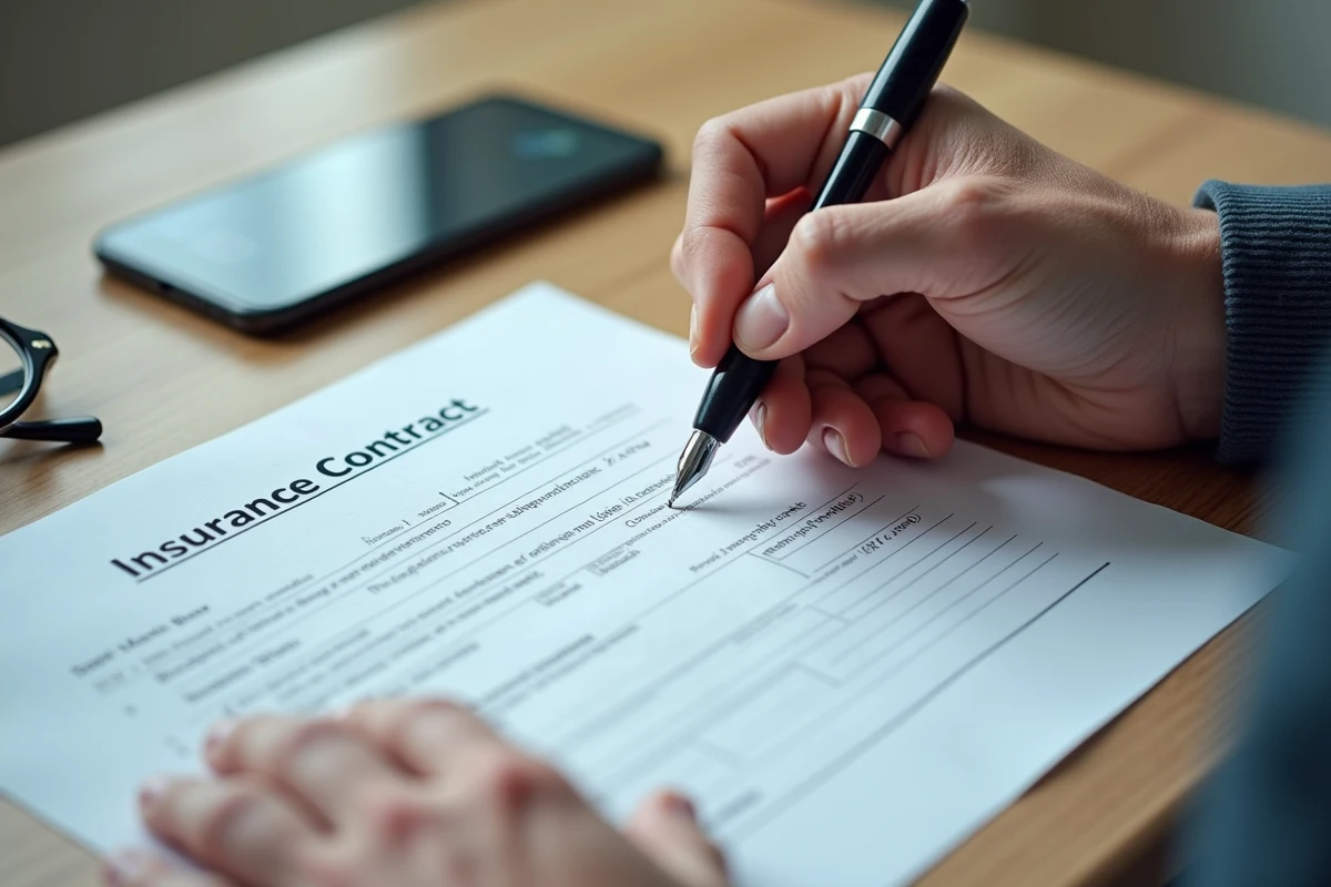 Gros plan sur des mains tenant un contrat d'assurance vie de la Banque Postale avec un stylo prêt à signer