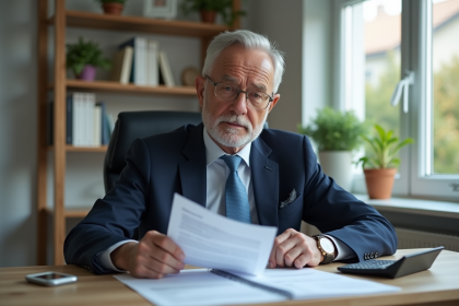 Homme d'affaires en costume bleu dans un bureau moderne