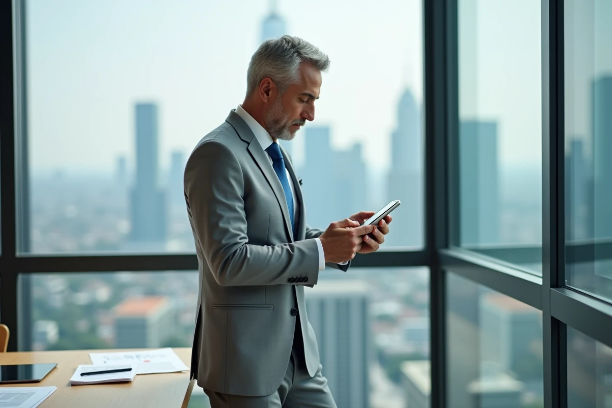 Homme d affaires approuvant un paiement avec son smartphone