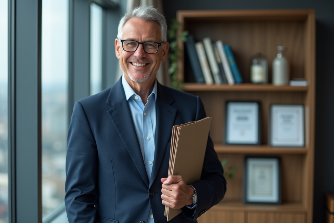Homme d'affaires souriant dans son bureau professionnel