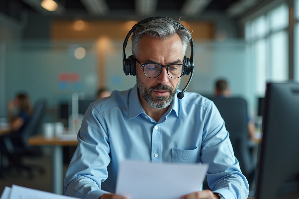 Homme en visioconference au bureau professionnel
