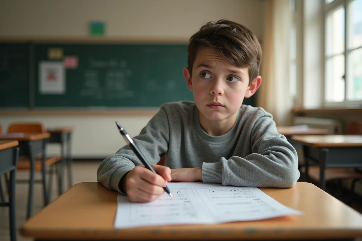 Adolescent confus en classe avec exercices de maths