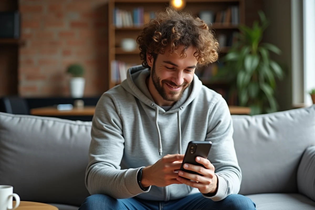 Jeune homme accédant à son compte LCL particulier via l'application mobile bancaire sur smartphone