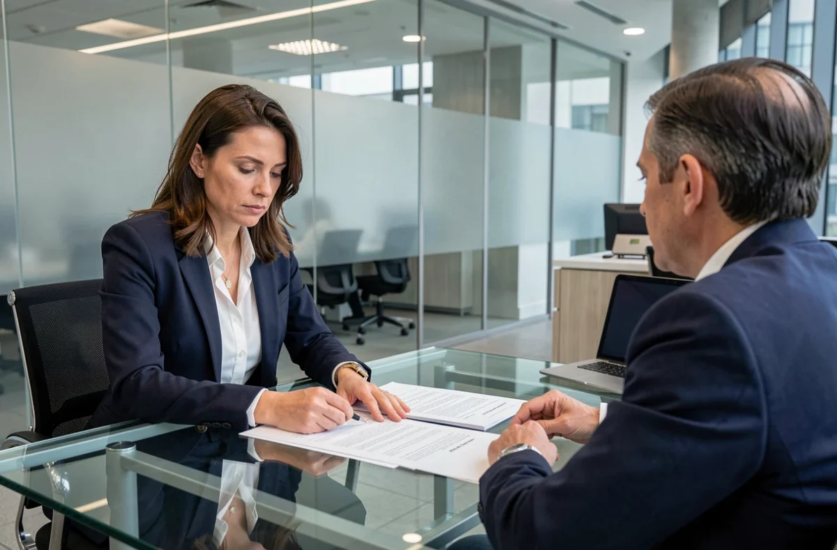 Femme en rendez-vous bancaire pour discuter de la résiliation de son assurance de prêt à la consommation