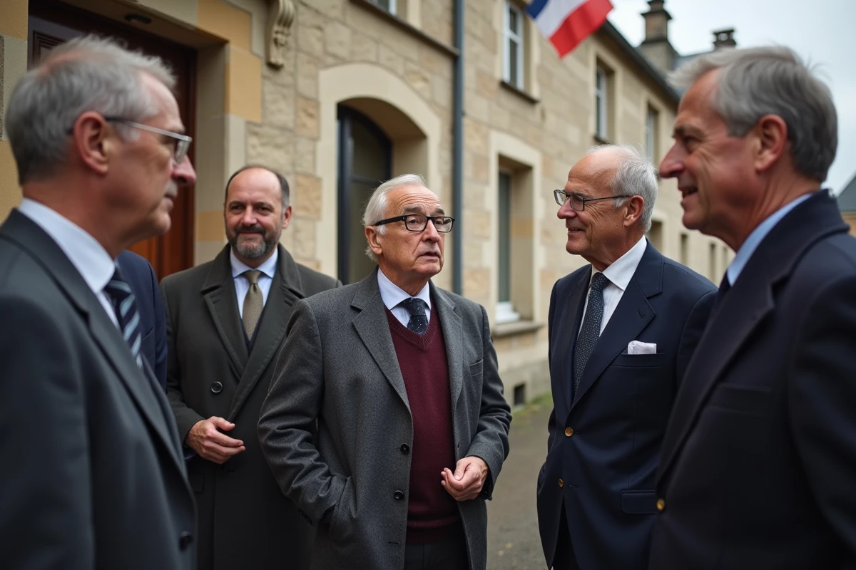 Groupe de deputes maires discutant devant la mairie