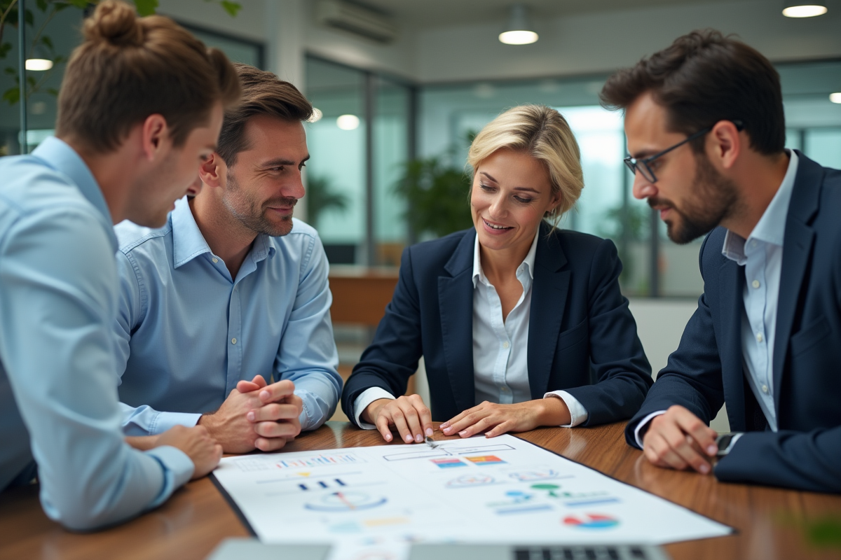 Trois professionnels discutant autour d